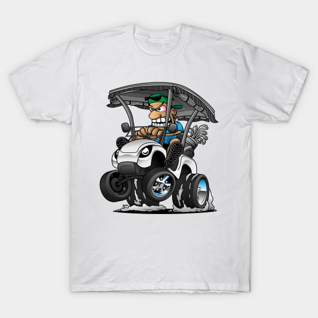 Funny Golf Cart Hotrod Golf Car Popping a Wheelie Cartoon T-Shirt by hobrath